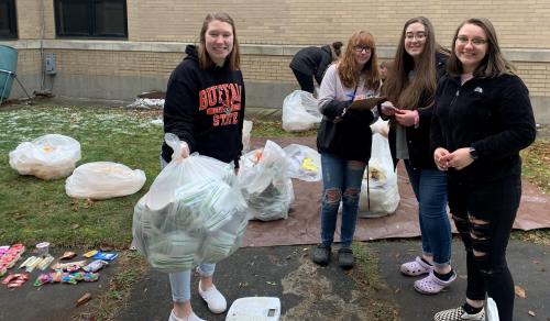 Lockport High School student conduct a cafeteria waste assessment (Photo by Elizabeth Cute)